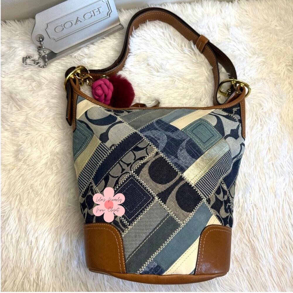 y2k Rare COACH Denim Leather Patchwork Shoulder Bag Crossbody - Picture 11 of 11